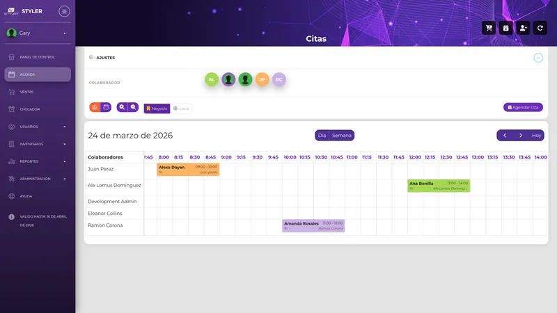 Vista de la agenda en Styler