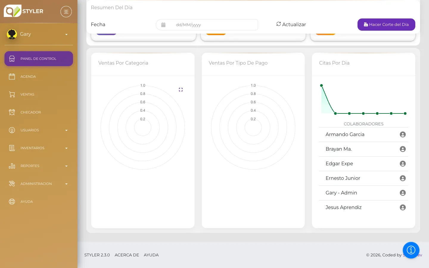 Dashboard después del login exitoso
