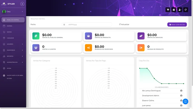 Dashboard después del login exitoso