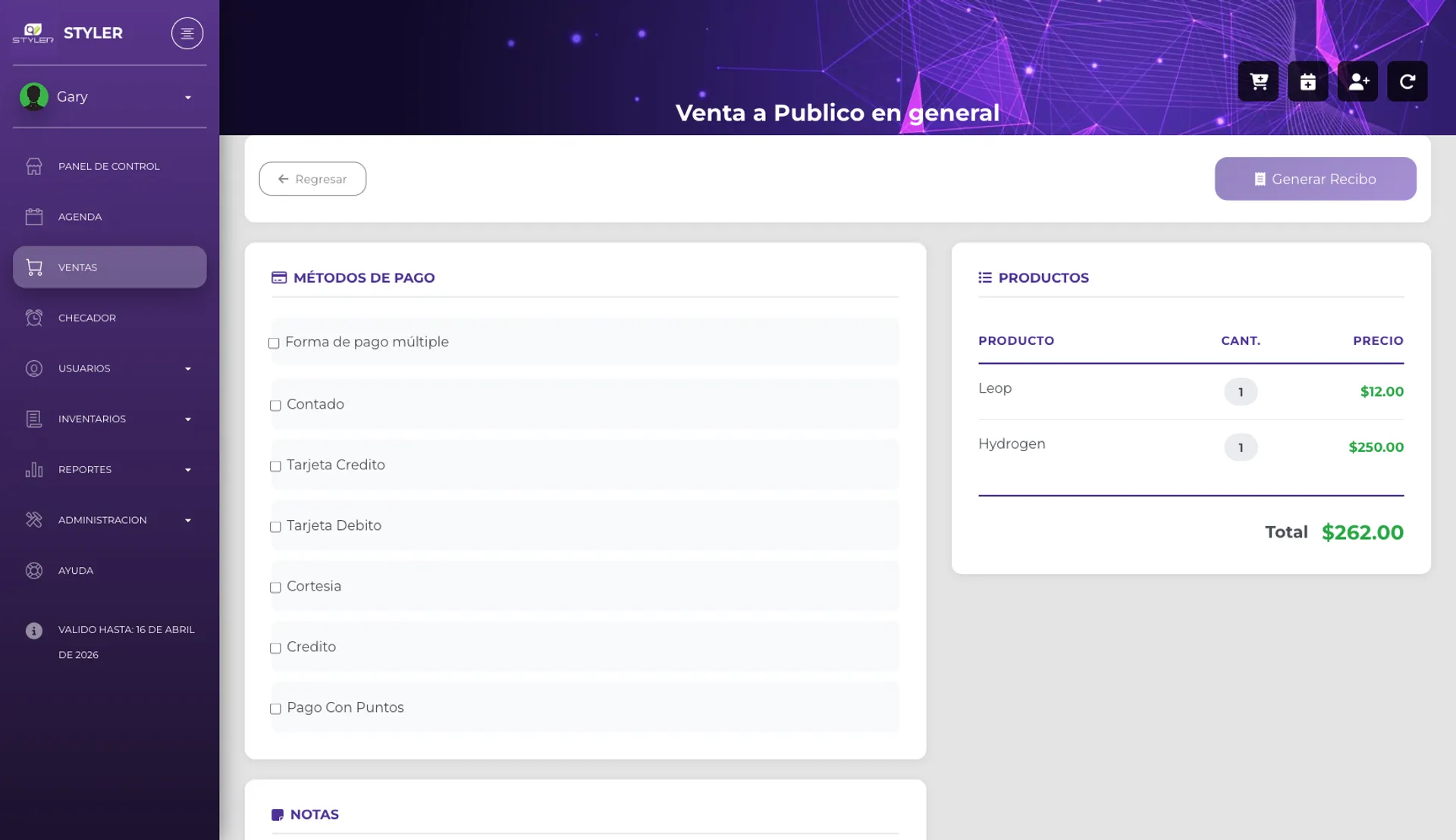 Métodos de pago disponibles