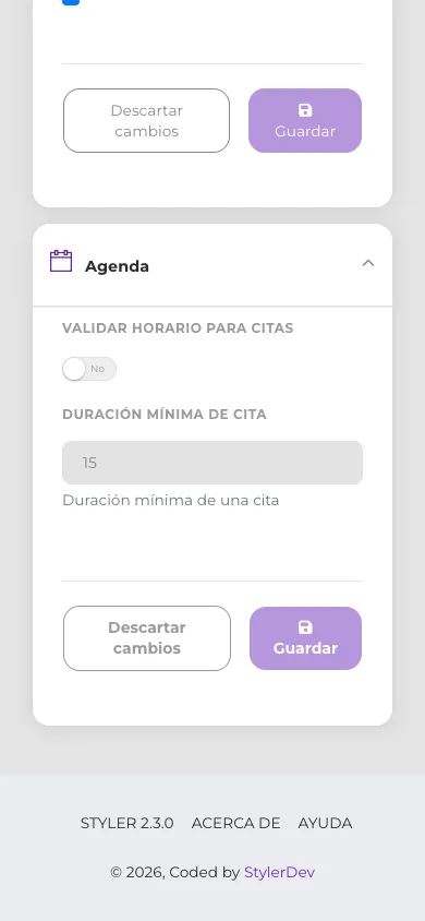 Pestaña Agenda en vista móvil