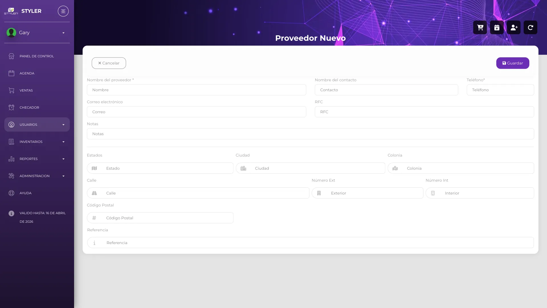Registrar un nuevo proveedor
