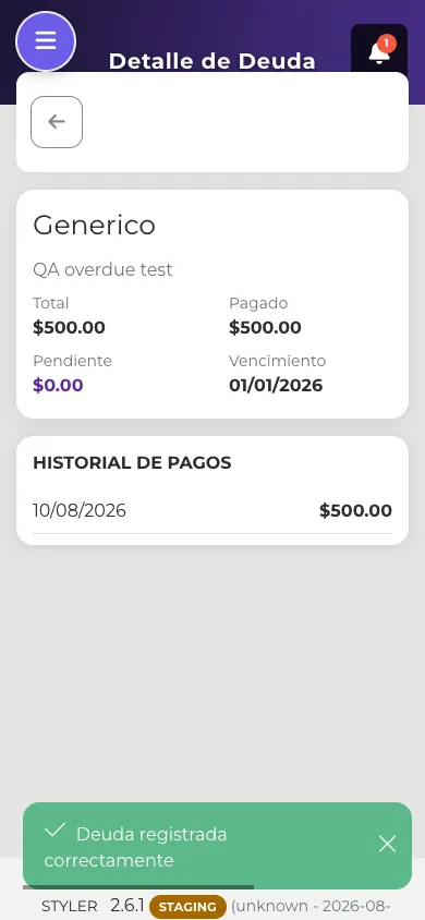 Detalle de deuda en vista móvil