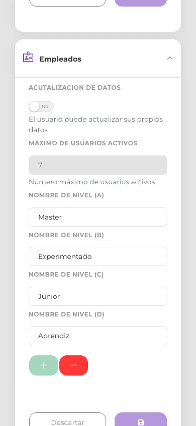 Pestaña Empleados en vista móvil