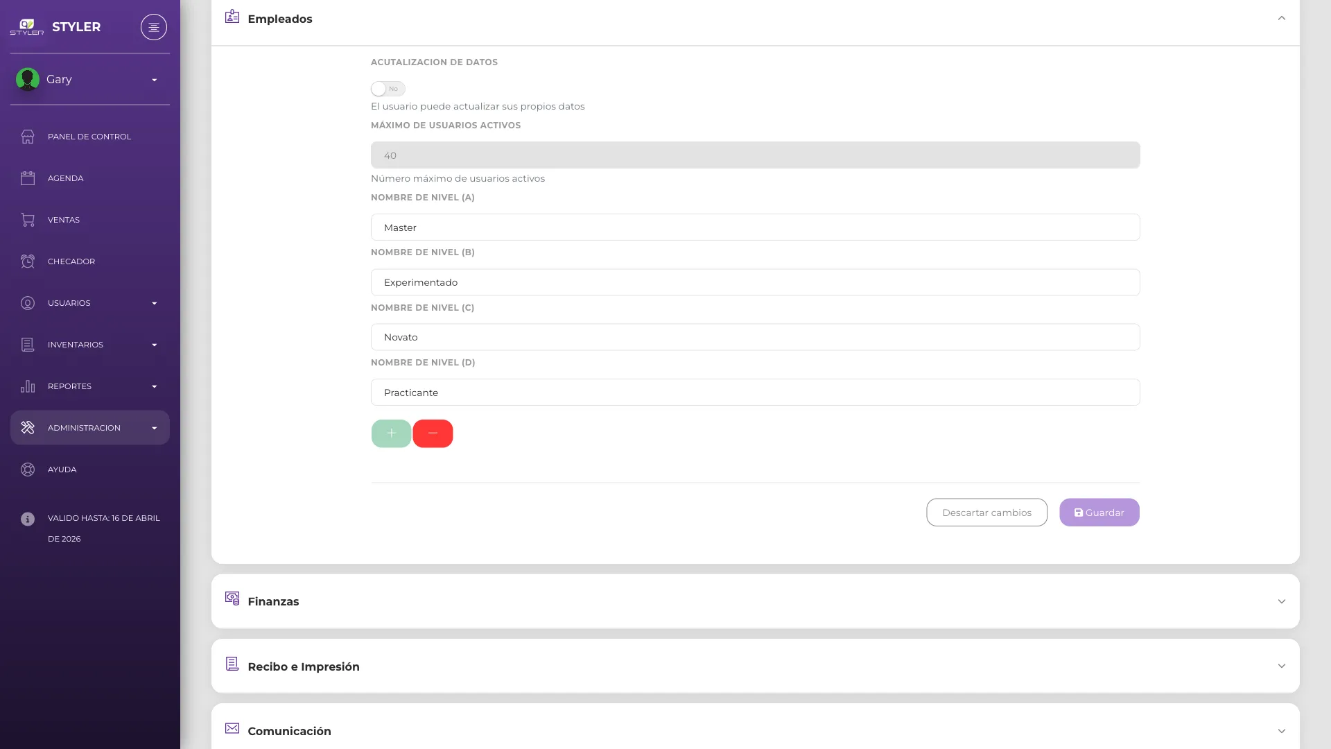 Configuración de empleados