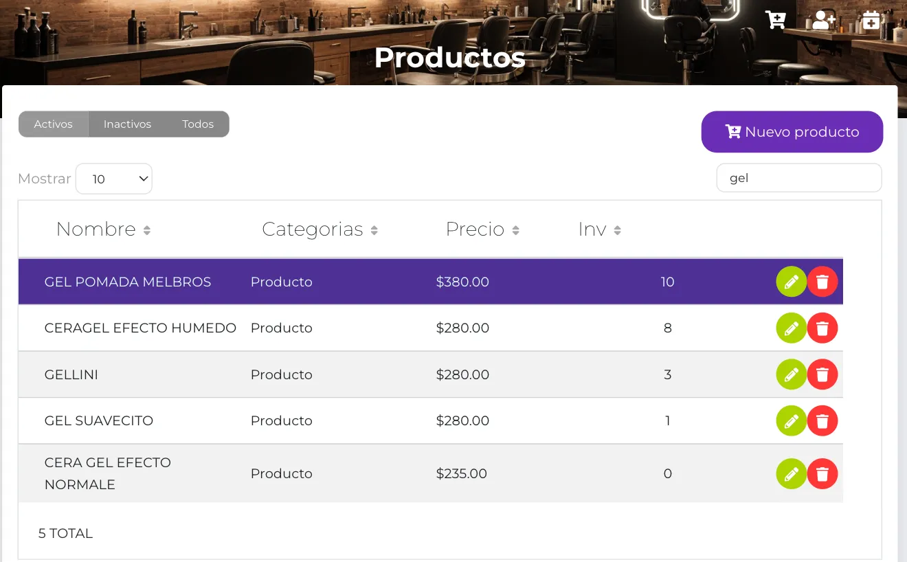 Lista Producto Inventario