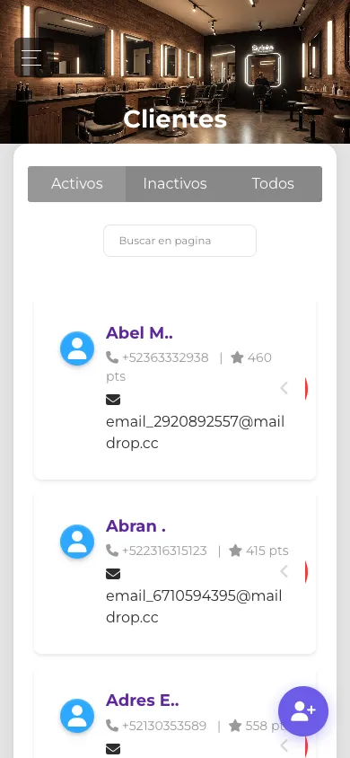 Lista de clientes en vista móvil