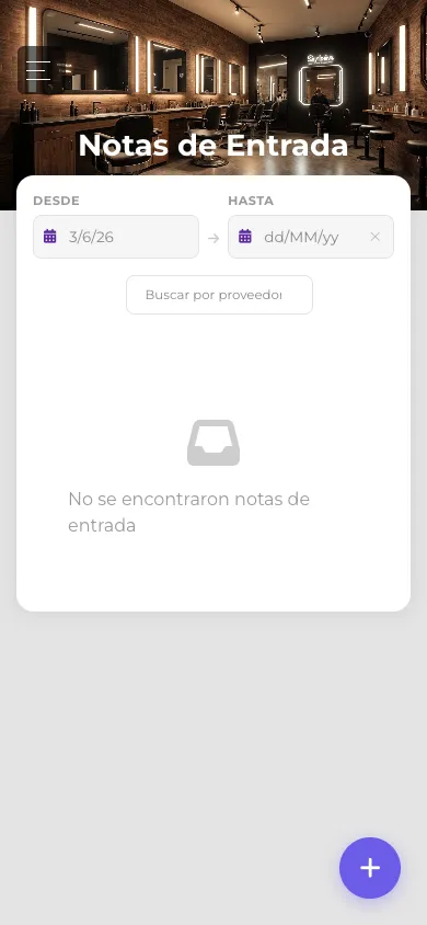Notas de entrada de inventario en vista móvil