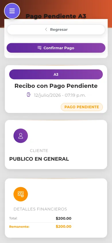 Detalle de pago pendiente en vista móvil