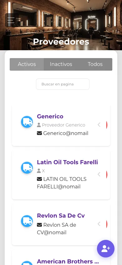 Lista de proveedores en vista móvil