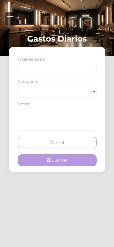 Formulario de gastos diarios en vista móvil