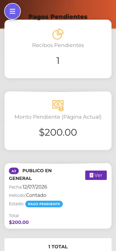 Pagos Pendientes en vista móvil