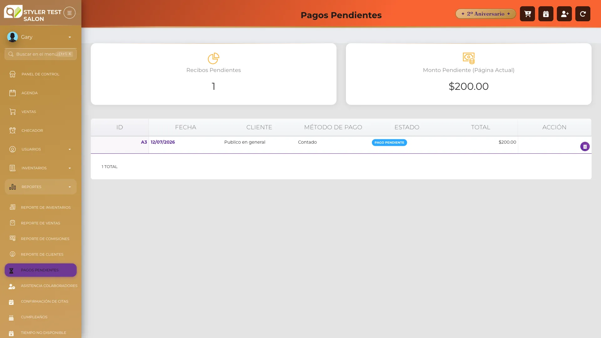 Reporte de Pagos Pendientes