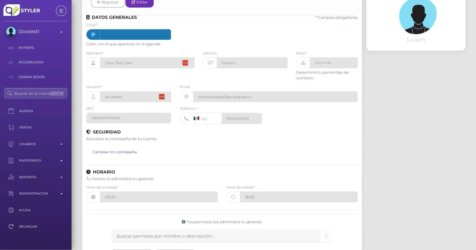 Sección Seguridad después de actualizar la contraseña