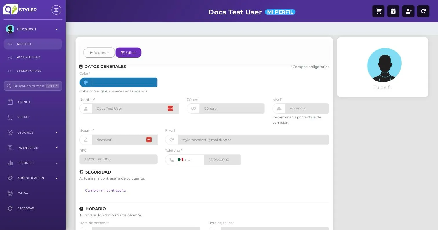 Sección Seguridad en Mi Perfil con el botón Cambiar mi contraseña